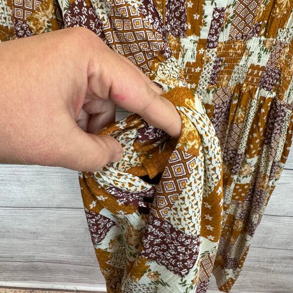 Meritt Plus Size Floral Fall Orange Tan Waisted Midi Dress Size 3XL - Picture 9 of 12